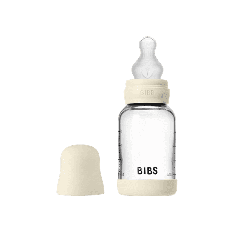 BIBS Glass Baby Bottle Round Silicone 1 pack 120 ml Slow Flow Ivory
