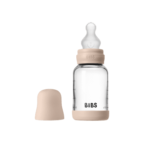BIBS Glass Baby Bottle Round Silicone 1 pack 120 ml Slow Flow Blush
