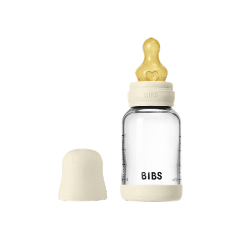 BIBS Glass Baby Bottle Round Latex 1 pack 120 ml Slow Flow Ivory