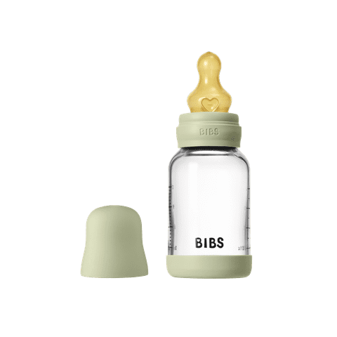 BIBS Glass Baby Bottle Round Latex 1 pack 120 ml Slow Flow Sage