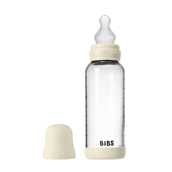 BIBS Glass Baby Bottle Round Silicone 1 pack 240 ml Medium Flow Ivory