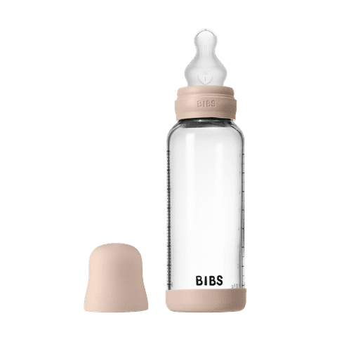 BIBS Glass Baby Bottle Round Silicone 1 pack 240 ml Medium Flow Blush