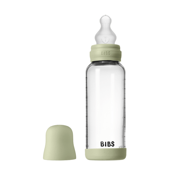 BIBS Glass Baby Bottle Round Silicone 1 pack 240 ml Medium Flow Sage