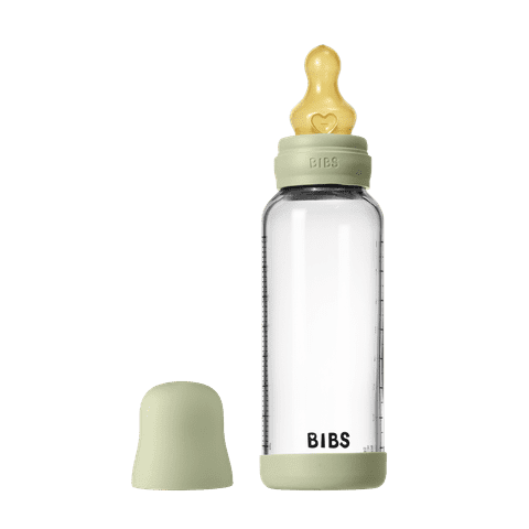 BIBS Glass Baby Bottle Round Latex 1 pack 240 ml Medium Flow Sage