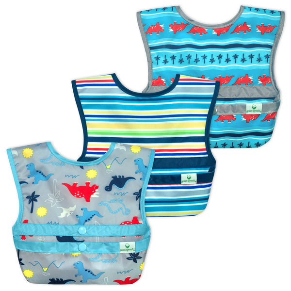 Green Spouts Snap & Go™ Easy-Wear Bibs Aqua Dinosaurs (3 Pack)