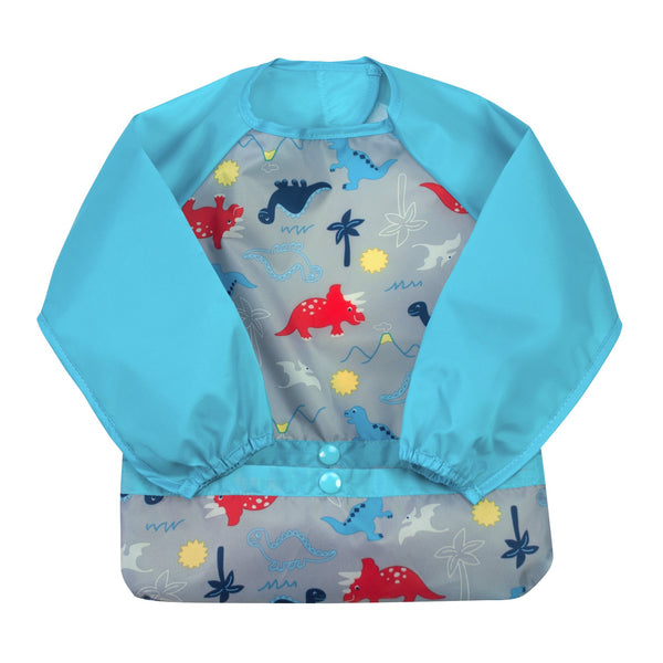 Green Spouts Snap & Go™ Easy-Wear Long Sleeve Bib Aqua Dinosaurs