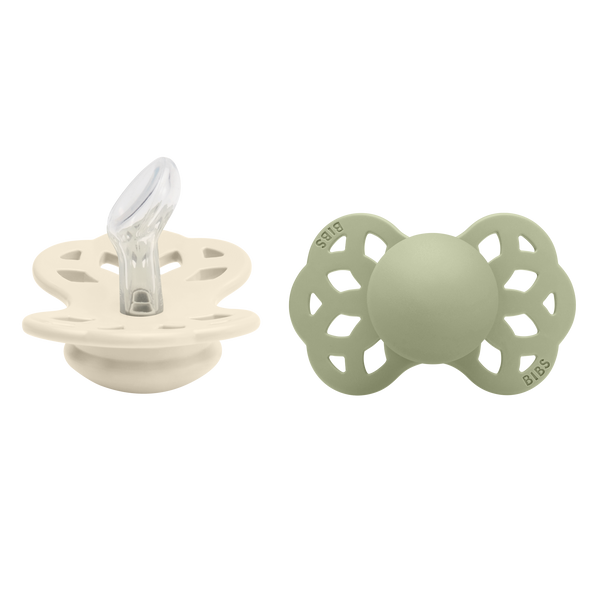 BIBS Infinity Pacifier Silicone 2 PK Anatomical Ivory/Sage