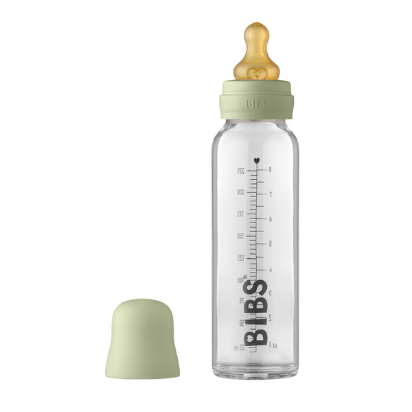 BIBS Baby Glass Bottle Complete Set Latex 225ml Sage