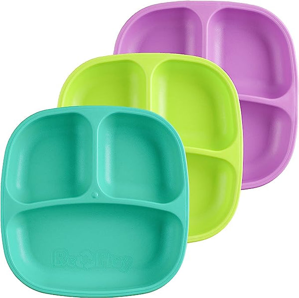 Re-Play 3 PK Divided Plates Mermaid - (Aqua, Lime Green and Purple)