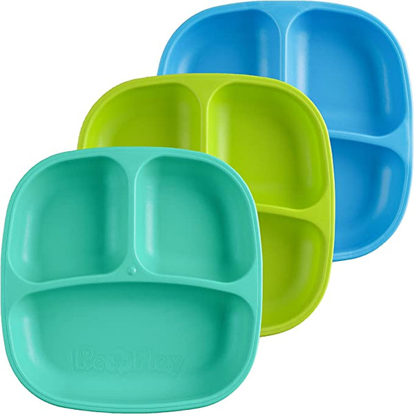 Re-Play 3 PK Divided Plates Under the Sea - (Aqua, Lime Green and Sky Blue)