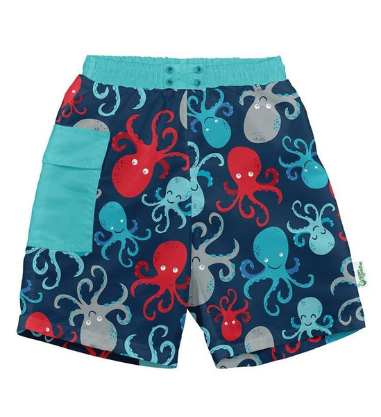 Iplay Pocket Trunks With Built-In Reusable Absorbent Swim Diaper in Navy Octopus