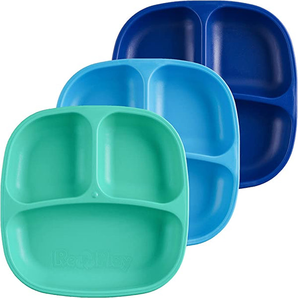 Re-Play 3 PK Divided Plates True Blue - (Aqua, Sky Blue and Navy)