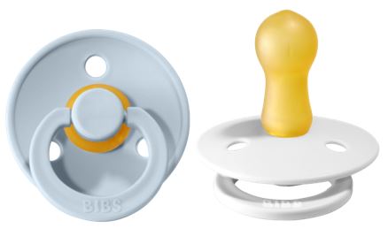 BIBS Pacifier Original COLOUR Latex 2 PK Baby Blue / White