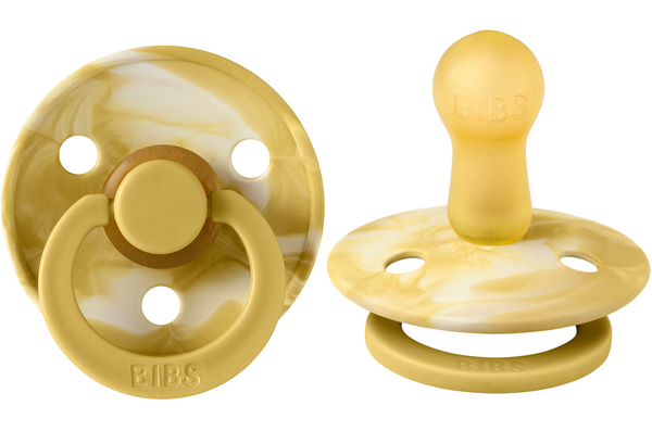 BIBS Pacifier Original COLOUR Latex TIE-DYE 2 PK Mustard / Ivory