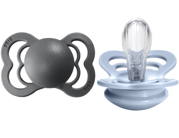 BIBS Pacifier SUPREME Silicone 2 PK Iron / Baby Blue