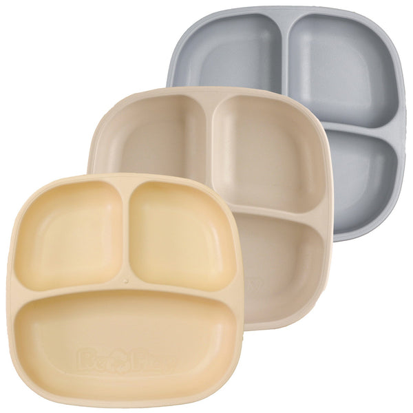 Re-play 3 Count Divided Plates, Lemon Drop, Sand, Grey