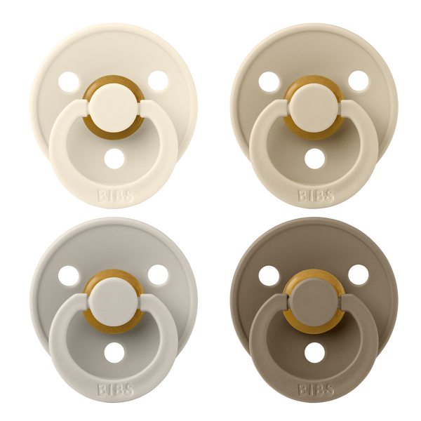 BIBS Pacifier Original COLOUR Latex 4 PK Ivory/Sand/Vanilla/Dark Oak