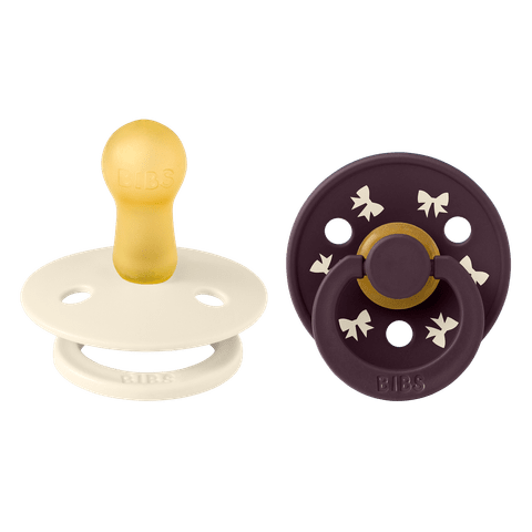 BIBS Pacifier Original COLOUR Holiday Bow Latex 2 PK Ivory/Plum