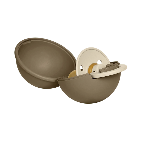 BIBS Colour Pacifier Round Latex Vanilla & Pacifier Case Mini Dark Oak