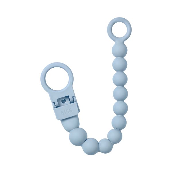 BIBS Pacifier Clip Beaded Baby Blue