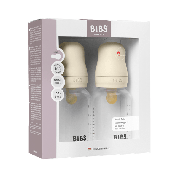 BIBS Plastic Baby Bottle Round Latex 2 pack 150 ml Slow Flow Ivory