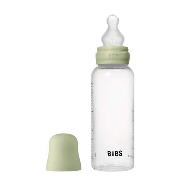 BIBS Plastic Baby Bottle Round Silicone 1 pack 270 ml Medium Flow Sage