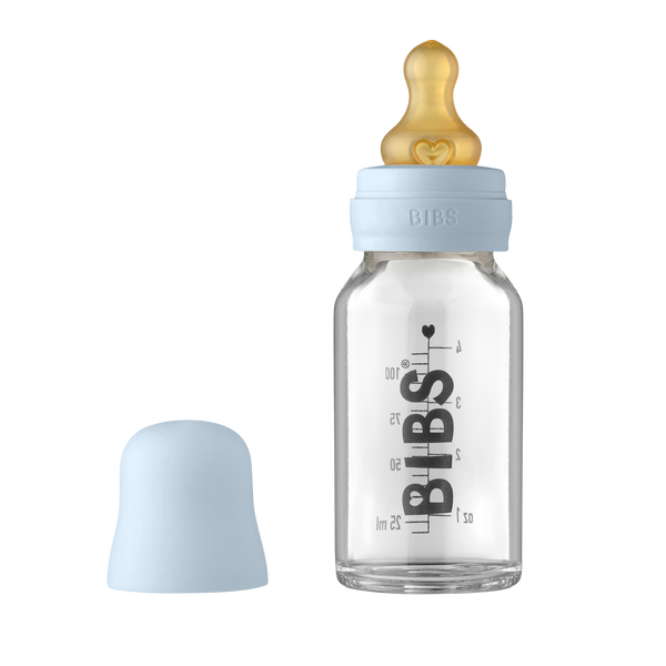 BIBS Baby Glass Bottle Complete Set Latex 110ml Baby Blue