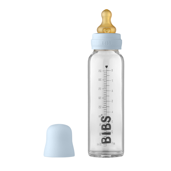 BIBS Baby Glass Bottle Complete Set Latex 225ml Baby Blue
