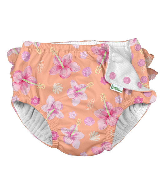 Ruffle Snap Reusable Absorbent Swimsuit Diaper Coral Hibiscus