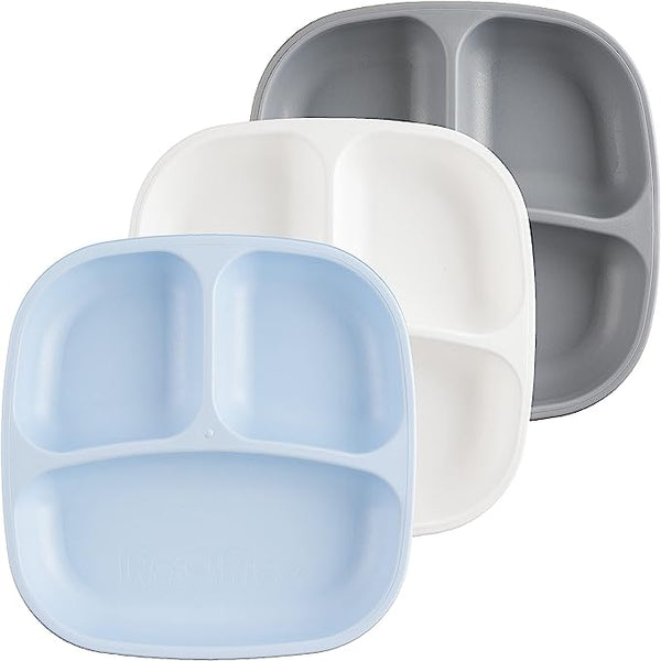 Re-Play 3 PK Divided Plates Glacier -( Ice Blue, White and Grey)