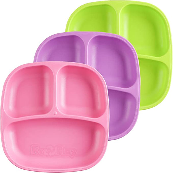 Re-Play 3 PK Divided Plates Butterfly - (Green, Bright Pink, Purple)