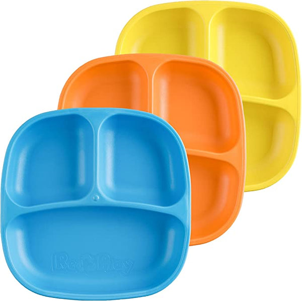 Re-Play 3 PK Divided Plates Sky Blue, Orange, Yellow