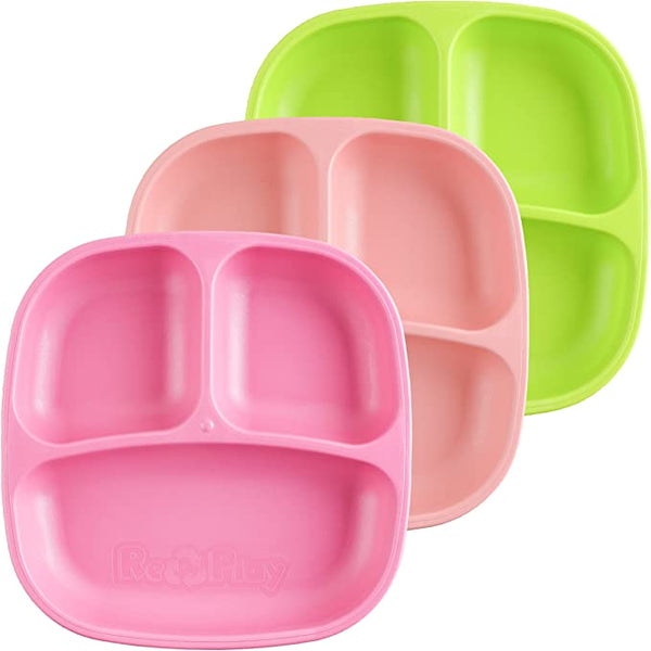 Re-Play 3 PK Divided Plates Tulip - (Bright Pink, Blush and Lime Green)