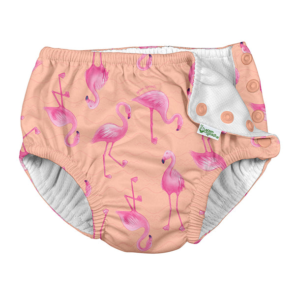 Snap Reusable Absorbent Swimsuit Diaper-Coral Flamingos