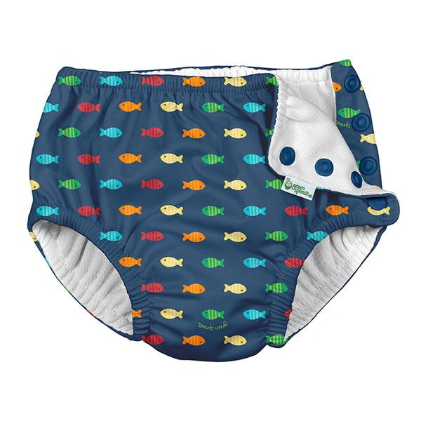 Snap Reusable Absorbent Swimsuit Diaper-Navy Fish Geo