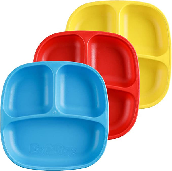 Re-Play 3 PK Divided Plates, Primary - (Red, Sky Blue, Yellow)