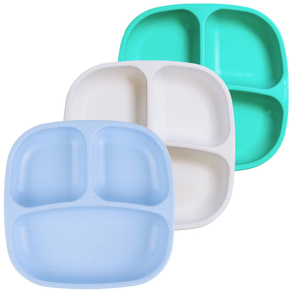 Re-play 3 Count Divided Plates, Ice Blue, White, Aqua